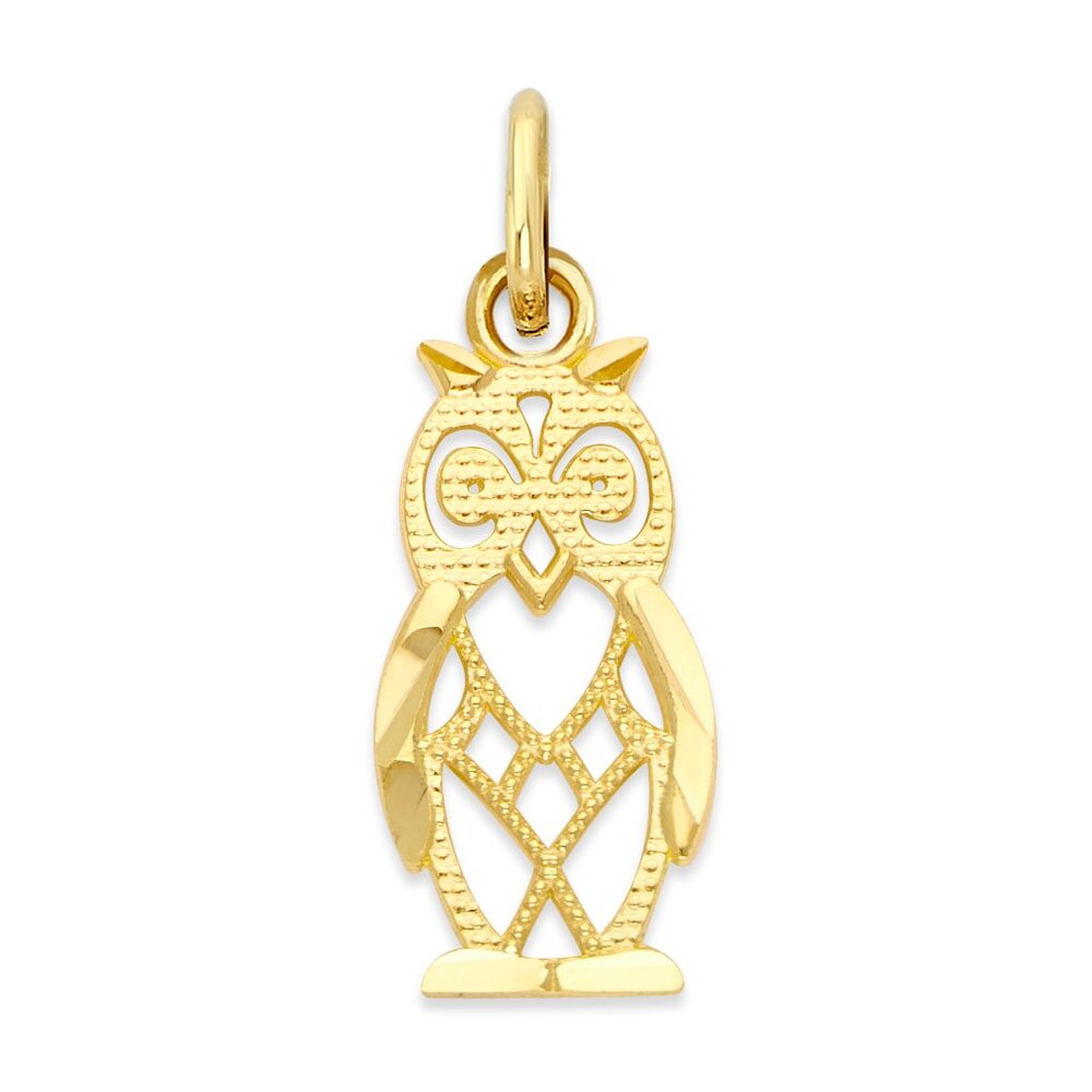 Solid 14k Gold Owl Charm - DIY Jewelry Making Animal Charm with Jump Ring